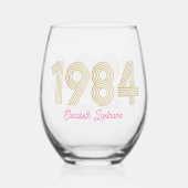 1984 Goud Roze 40e Verjaardag Wijnglas Zonder Voet (Achterkant)