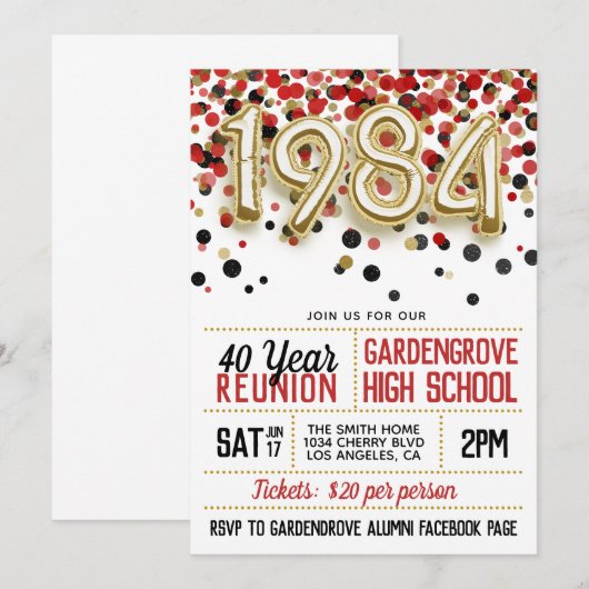 1984 High School College Reunion Uitnodiging (Voorkant / Achterkant)