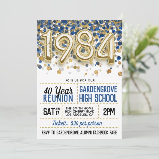 1984 High School College Reunion Uitnodiging (Staand voorkant)