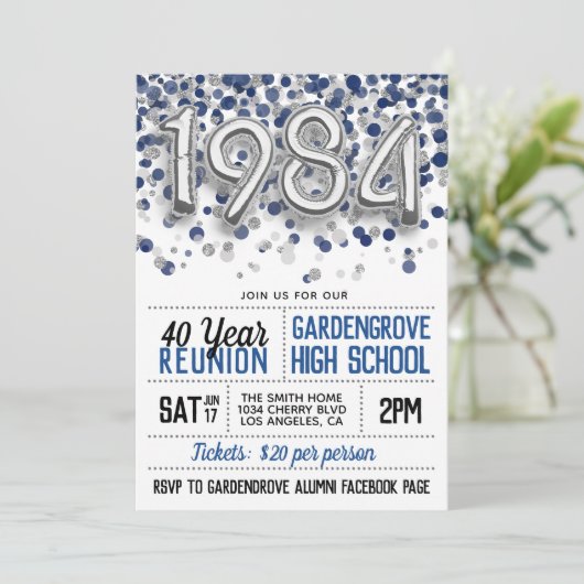 1984 High School College Reunion Uitnodiging (Staand voorkant)