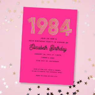 1984 Hot Pink Black Gold 40ste verjaardagsuitnodig Kaart