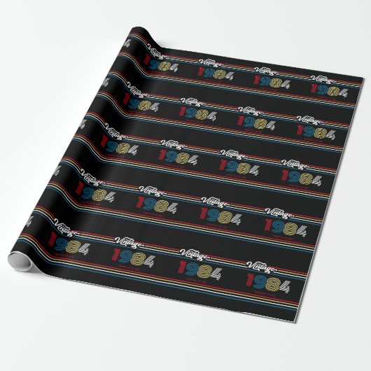 1984 Retro Stripe Custom Age - Jaar Cadeaupapier (Uitgerold)