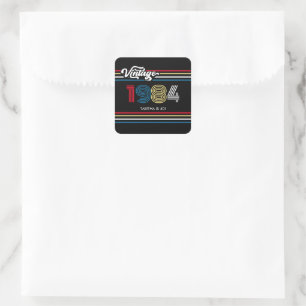 1984 Retro Stripe Custom Age - Jaar Vierkante Sticker