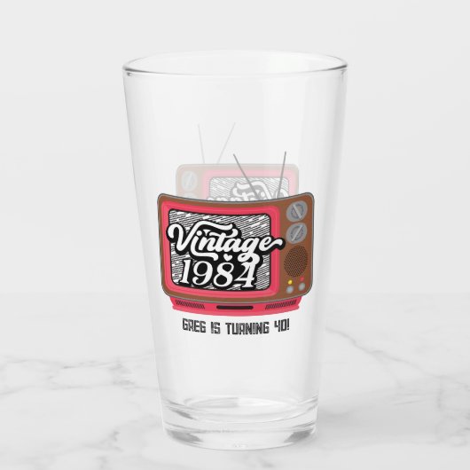 1984 Retro  Televisie 40e Verjaardag Glas (Achterkant)