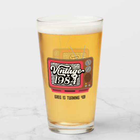1984 Retro Televisie 40e Verjaardag Glas (Voorkant gevuld)