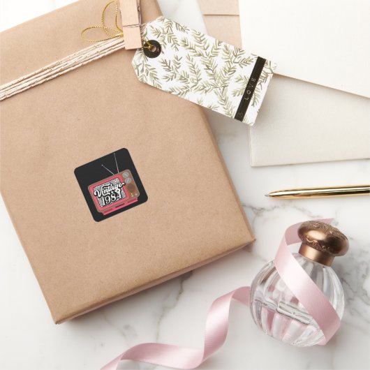 1984 Retro Televisie 40e Verjaardag Vierkante Sticker (Geschenken)