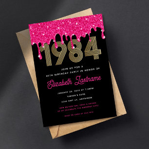 1984 Roze Glitter Drip 40e verjaardag Uitnodiging