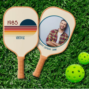 1985 40e verjaardag Retro Stripe Custom Photo Pickleball Paddle