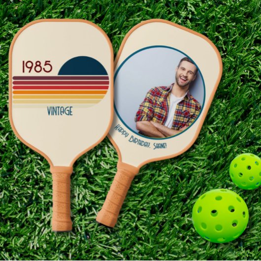 1985 40e verjaardag Retro Stripe Custom Photo Pickleball Paddle