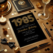 1985 Black Faux Gold 40e verjaardag uitnodiging