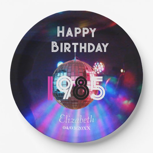 1985 Disco Ball 40e verjaardag Uitnodiging Papieren Bordje (Voorkant)