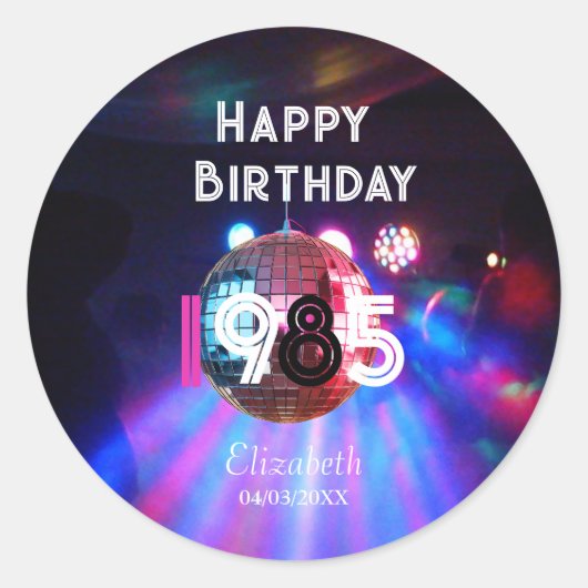 1985 Disco Ball 40ste verjaardagsfeest Ronde Sticker (Voorkant)