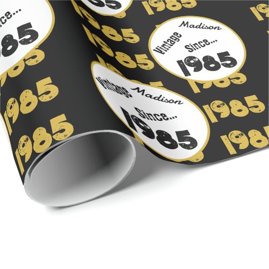 1985 Geboortejaar 40e verjaardag zwart faux goud Cadeaupapier (Rol Hoek)