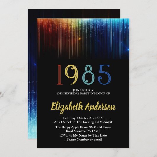 1985 Retro 40ste verjaardagsfeest  Kaart (Voorkant / Achterkant)