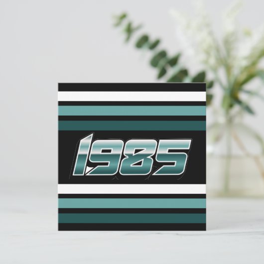 1985 Retro Stripe Blauwgroen 40e bedankkaart Kaart (Staand voorkant)