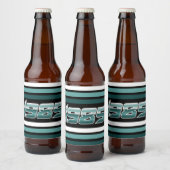 1985 Retro Stripe Blauwgroen Bier Etiket (Flessen)
