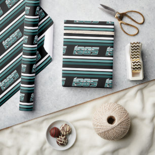 1985 Retro Stripe Blauwgroen Cadeaupapier