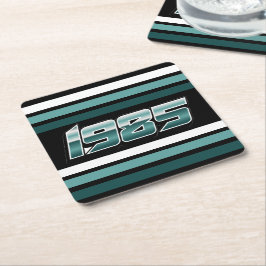 1985 Retro Stripe Blauwgroen Kartonnen Onderzetters