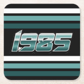 1985 Retro Stripe Blauwgroen Kartonnen Onderzetters (Voorkant)