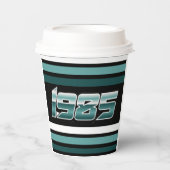1985 Retro Stripe Blauwgroen Papieren Bekers (Voorkant)