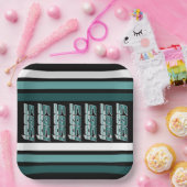 1985 Retro Stripe Blauwgroen Papieren Bordje (Feest)