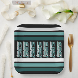 1985 Retro Stripe Blauwgroen Papieren Bordje