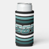 1985 Retro Stripe Blauwgroen Seltzer Blikjeskoeler (Seltzer Voorkant)