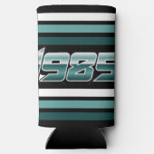 1985 Retro Stripe Blauwgroen Seltzer Blikjeskoeler (Achterkant)