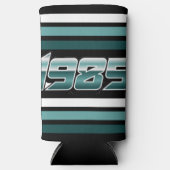 1985 Retro Stripe Blauwgroen Seltzer Blikjeskoeler (Voorkant)