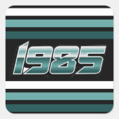 1985 Retro Stripe Blauwgroen Vierkante Sticker (Voorkant)