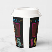 1985  Retro Stripe Neon Bright Custom Photo Papieren Bekers (Rechts)