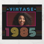1985  Retro Stripe Neon Bright Custom Photo Sparkling Wijnetiket (Enkel label)