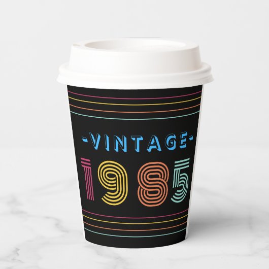 1985  Retro Stripe Neon Bright Papieren Bekers (Achterkant)