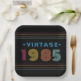 1985  Retro Stripe Neon Bright Papieren Bordje