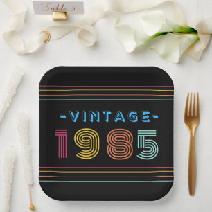 1985  Retro Stripe Neon Bright Papieren Bordje