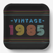 1985  Retro Stripe Neon Bright Papieren Bordje (Voorkant)