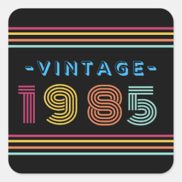 1985  Retro Stripe Neon Bright Vierkante Sticker