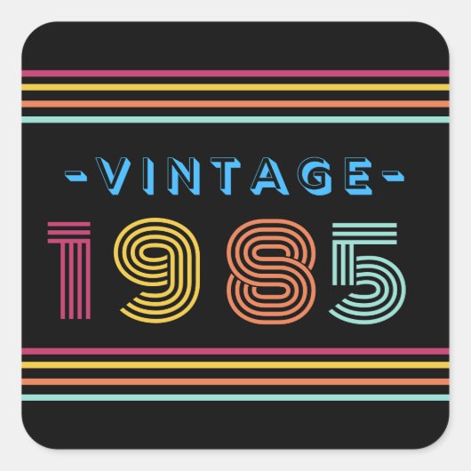 1985  Retro Stripe Neon Bright Vierkante Sticker (Voorkant)