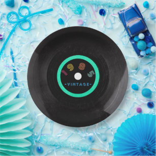 1985  Retro Stripe Neon Vinyl Record Papieren Bordje