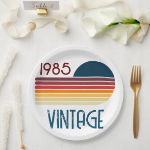 1985 Retro Stripe zo 40e verjaardag Papieren Bordje