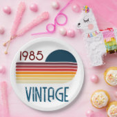 1985 Retro Stripe zo 40e verjaardag Papieren Bordje (Feest)
