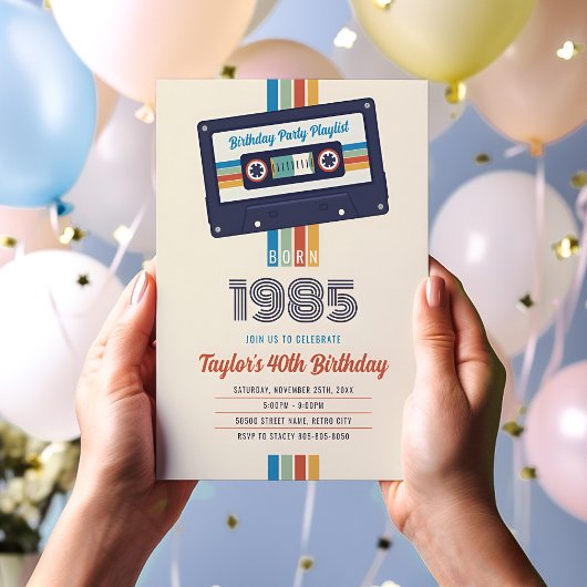 1985 Verjaardag Uitnodiging, Retro 40th Kaart