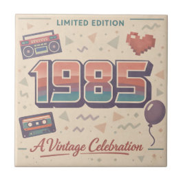 1985 Vintage Birthday Ceramic Tile – Retro 80s Tegeltje