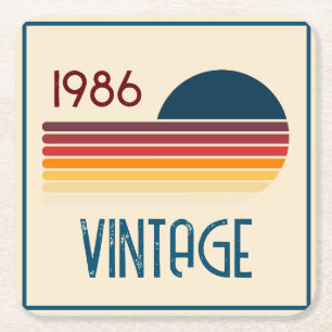1986 Beige Retro Streep Vintage Zon Coaster Kartonnen Onderzetters