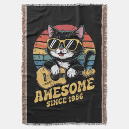 1986 Birthday Retro Cat Lover Ukulele 40th Bday Deken