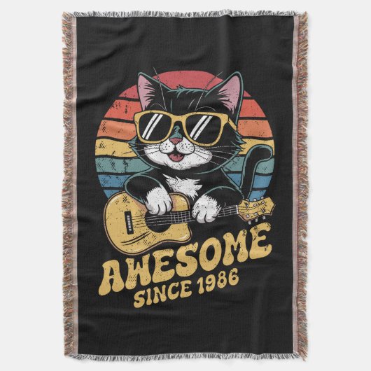 1986 Birthday Retro Cat Lover Ukulele 40th Bday Deken (Voorkant Verticaal)