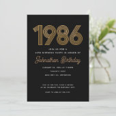 1986 Black and Faux Gold 40th Birthday Invitation  Kaart (Staand voorkant)