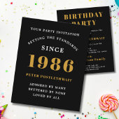 1986 Budget 40th Birthday Invitation Black Gold Flyer