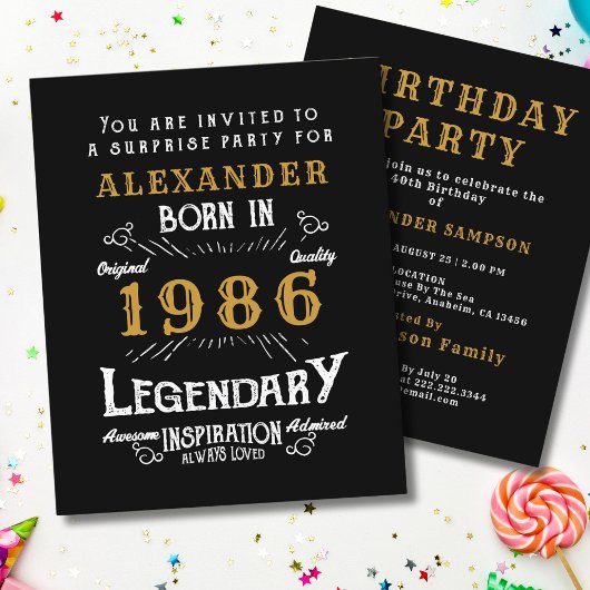 1986 Budget 40th Birthday Invitation Legend Flyer