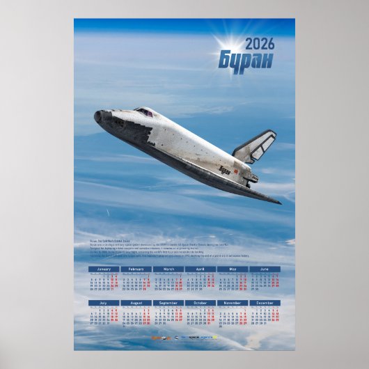 1986 Buran Sovjet Spaceshuttle Poster Kalender (Voorkant)